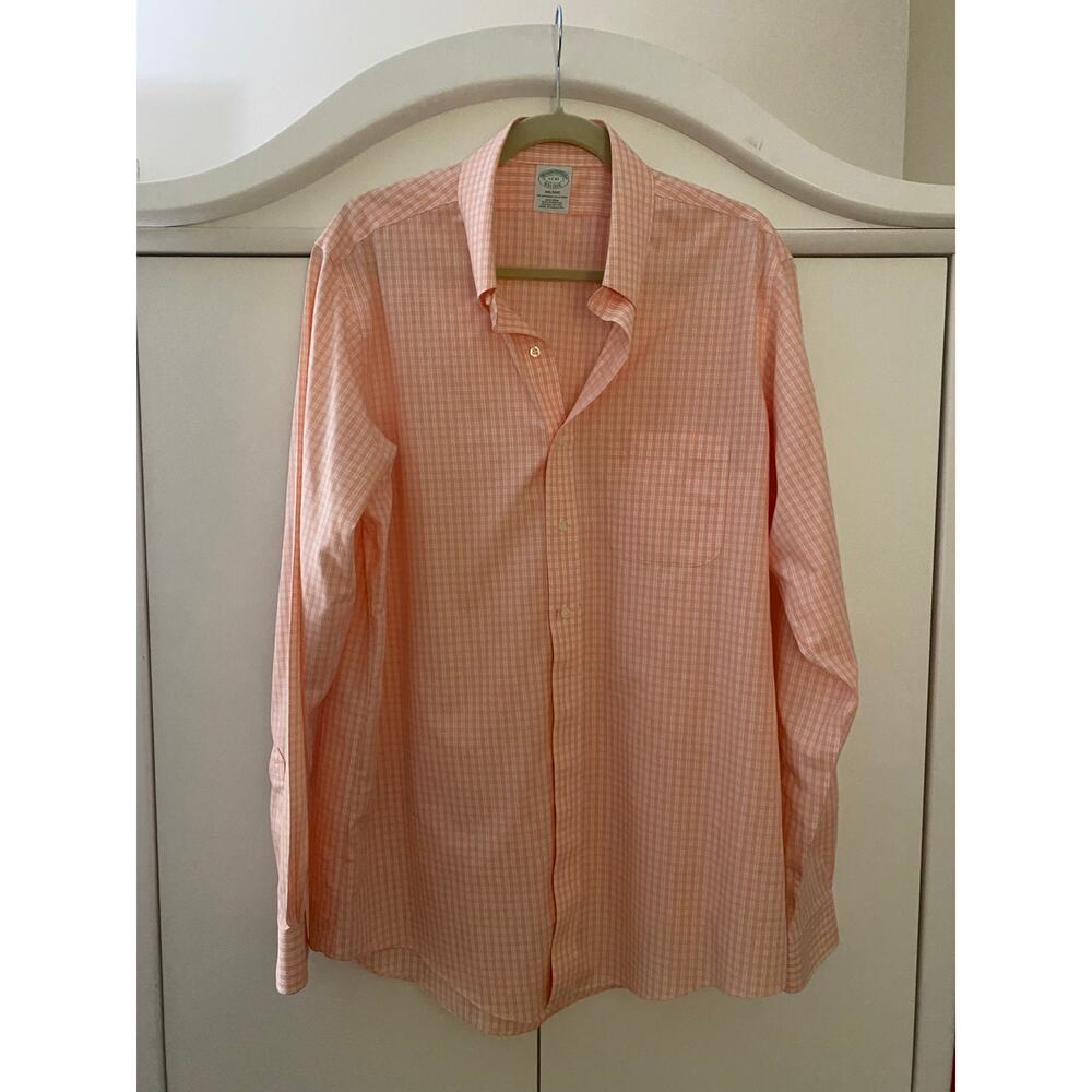 Brooks Brothers Orange Striped Button up shirt 17/37 Milano 100% American